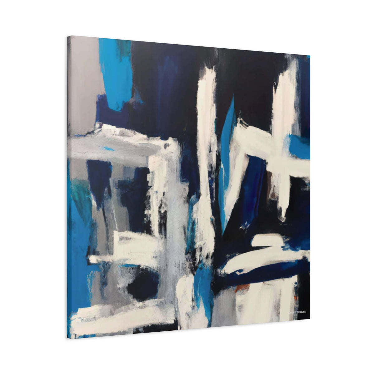 peinture abstraite, masculine, bleue, blanche et grise