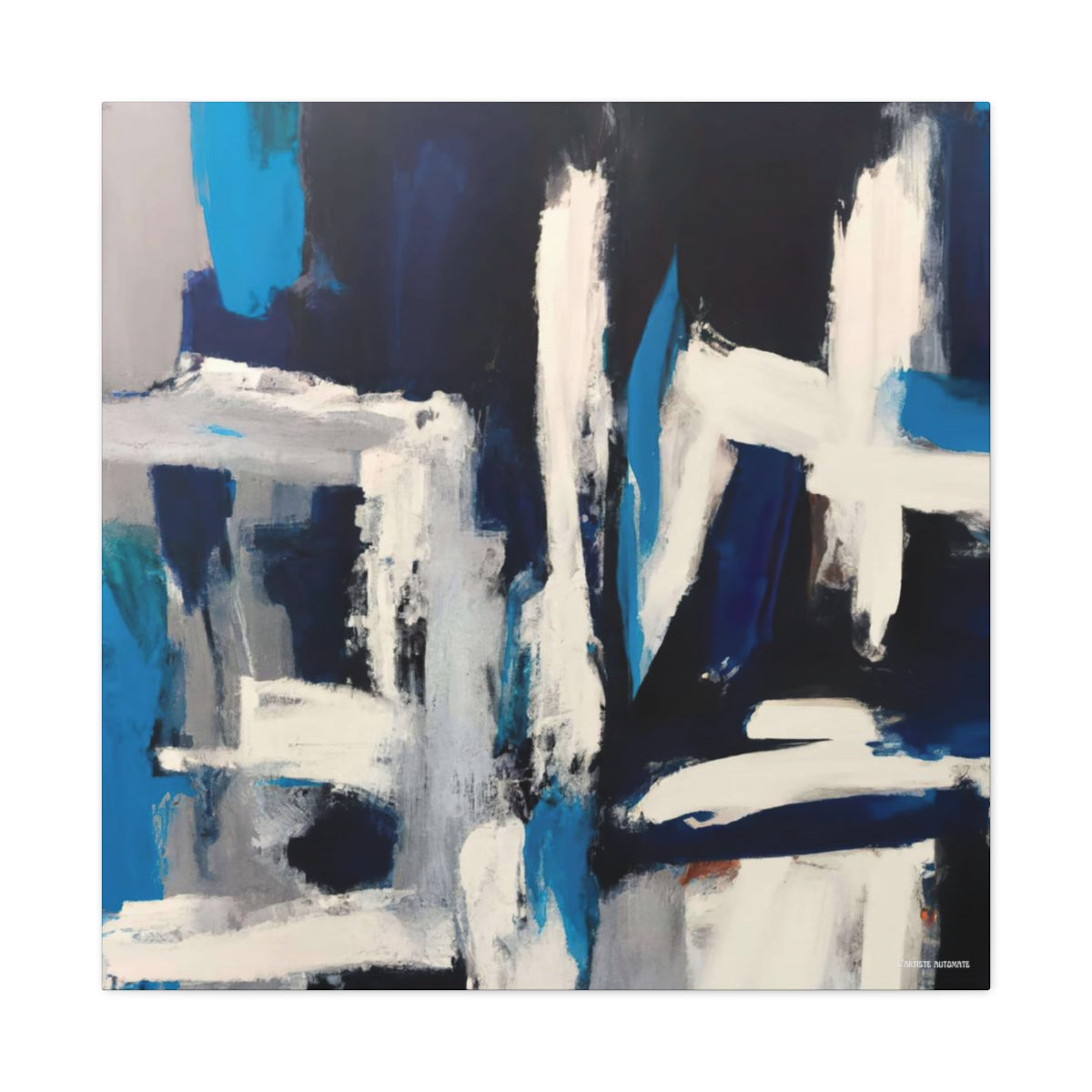 peinture abstraite, masculine, bleue, blanche et grise